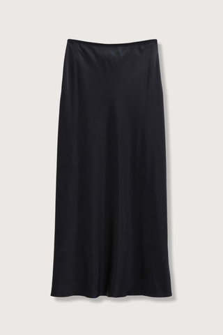 flat lay Sense Of Shine Skirt Black stretch silk midi length
