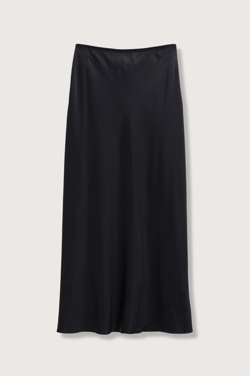 flat lay Sense Of Shine Skirt Black stretch silk midi length