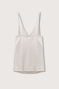 back flat lay Sense Of Shine Top Natural White cami silk loose v-neck