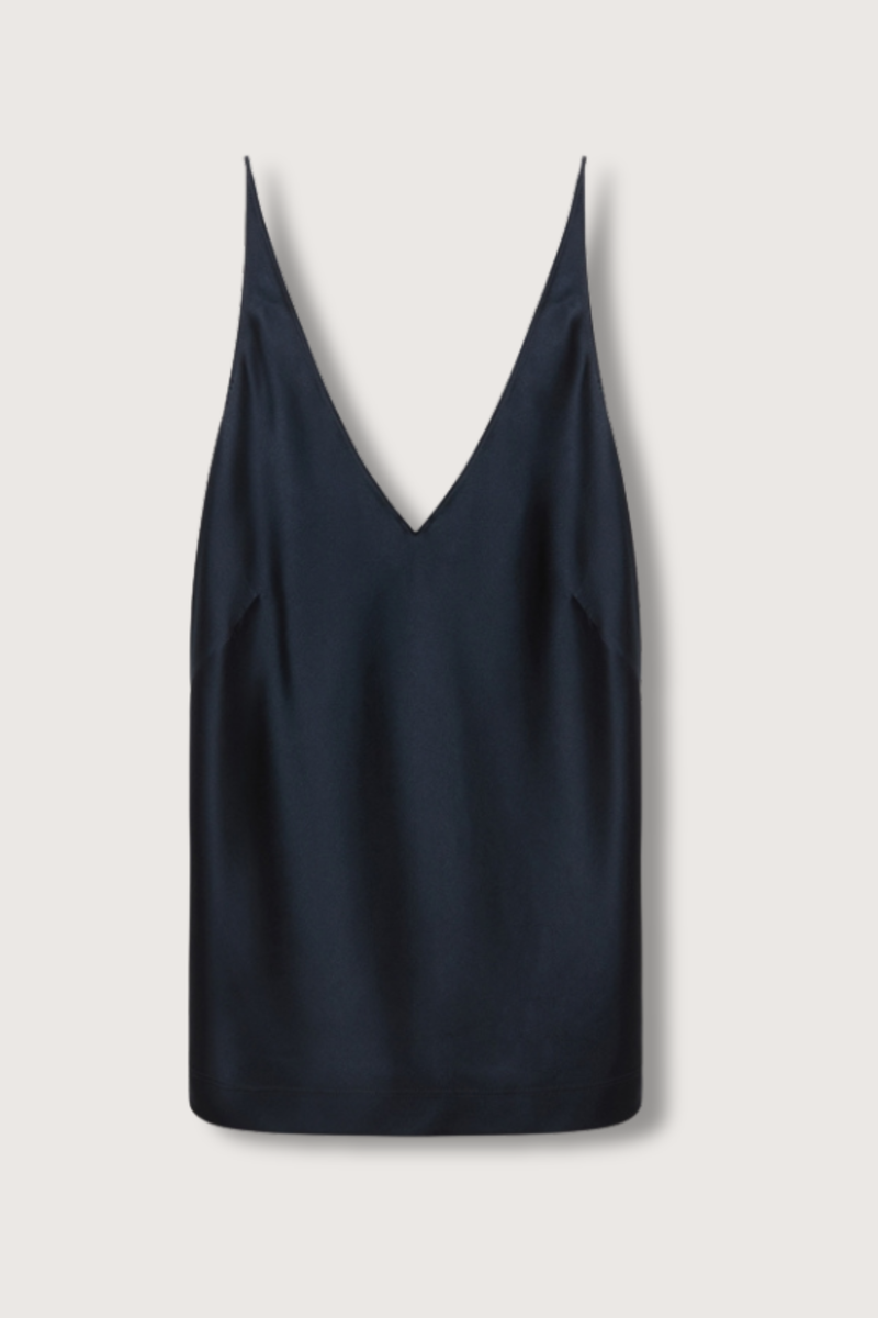 flat lay Sense Of Shine v-neck cami Top Navy silk