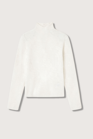 flat lay Sheer Flower Jacquard Mock Neck white sheer flower print long sleeves