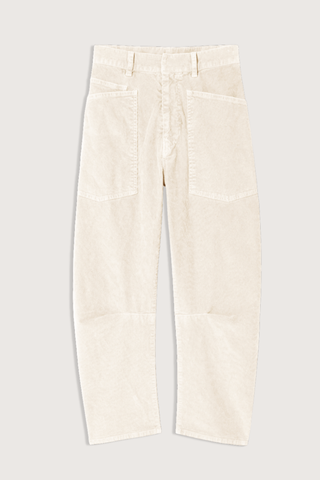 flat lay Shon Corduroy Pant Stone cotton Flat front
Mid-rise
Relaxed fit pant
Stretch corduroy
Curved silhouette
Easy tapered legs
Seam detail at knees
Zip fly with hidden hook and bar closure