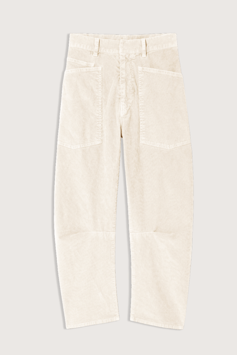 flat lay Shon Corduroy Pant Stone cotton Flat front
Mid-rise
Relaxed fit pant
Stretch corduroy
Curved silhouette
Easy tapered legs
Seam detail at knees
Zip fly with hidden hook and bar closure