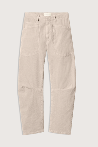 flat lay Shon Corduroy Pant Travertine cream Flat front
Mid-rise
Relaxed fit pant
Stretch corduroy
Curved silhouette
Easy tapered legs
Seam detail at knees
Zip fly with hidden hook and bar closure
Hidden button closure
Top-stitched front and back patch pockets
Belt loops
93% COTTON, 6% POLYESTER, 1% POLYURETHANE