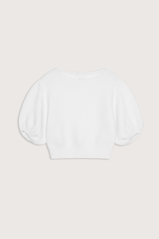 flat lay Short Sleeve Cotton Knit Top White Boat neck
Puff Sleeves
Slightly cropped, relaxed fit
100% Cotton