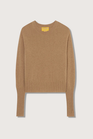flat lay Shrunken Crew Sweater cashmere almond crewneck slim fit high rib cuff sleeve and hem