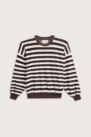 flat lay Sifnos Striped Terry Sweatshirt truffle ivory stripe oversized fit
Drop-shoulder sweatshirt
Plush terry
Relaxed fit
Crewneck
cotton polyester blend