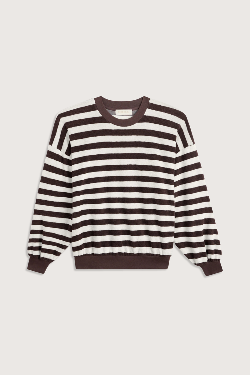 flat lay Sifnos Striped Terry Sweatshirt truffle ivory stripe oversized fit
Drop-shoulder sweatshirt
Plush terry
Relaxed fit
Crewneck
cotton polyester blend
