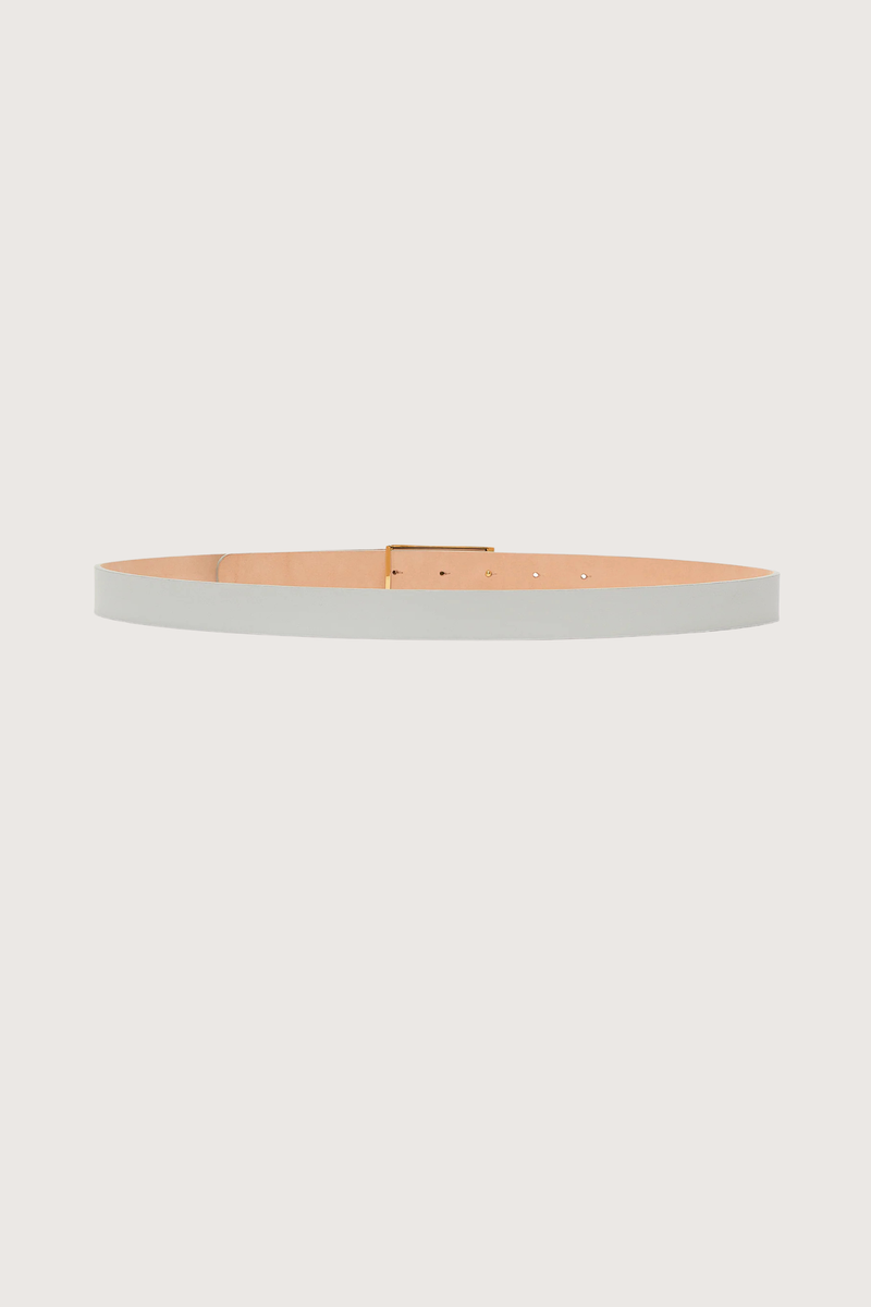 back profile Dorian Frame Belt Magnesium grey leather Signature gold plated hardware
100% Leather