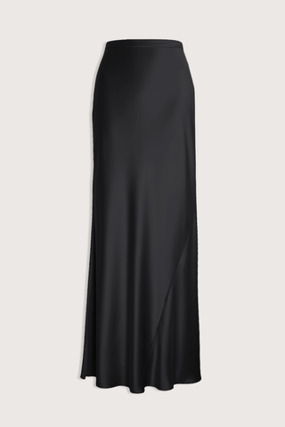 flat lay Silk Skirt With Side Slits Black Maxi length
Bias cut
Side slit
100% Silk