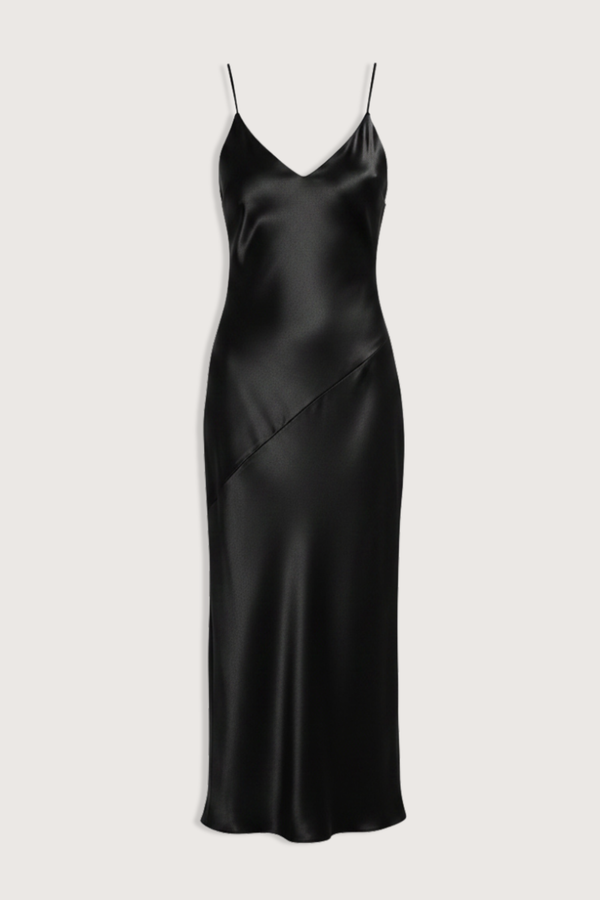 flat lay Silk Slip Dress Side Buttons Black Slip dress
Diagonal cut
Thin straps
