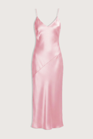 flat lay Silk Slip Dress Side Buttons Pink Slip dress
Diagonal cut
Thin straps