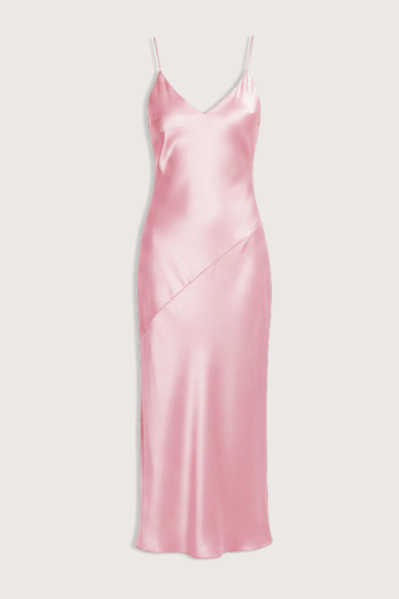 flat lay Silk Slip Dress Side Buttons Pink Slip dress
Diagonal cut
Thin straps