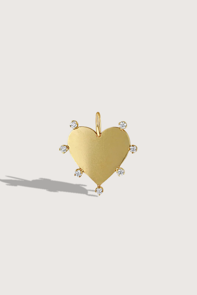 Single 7prongs Diamond Heart Charm Pendant 14k gold