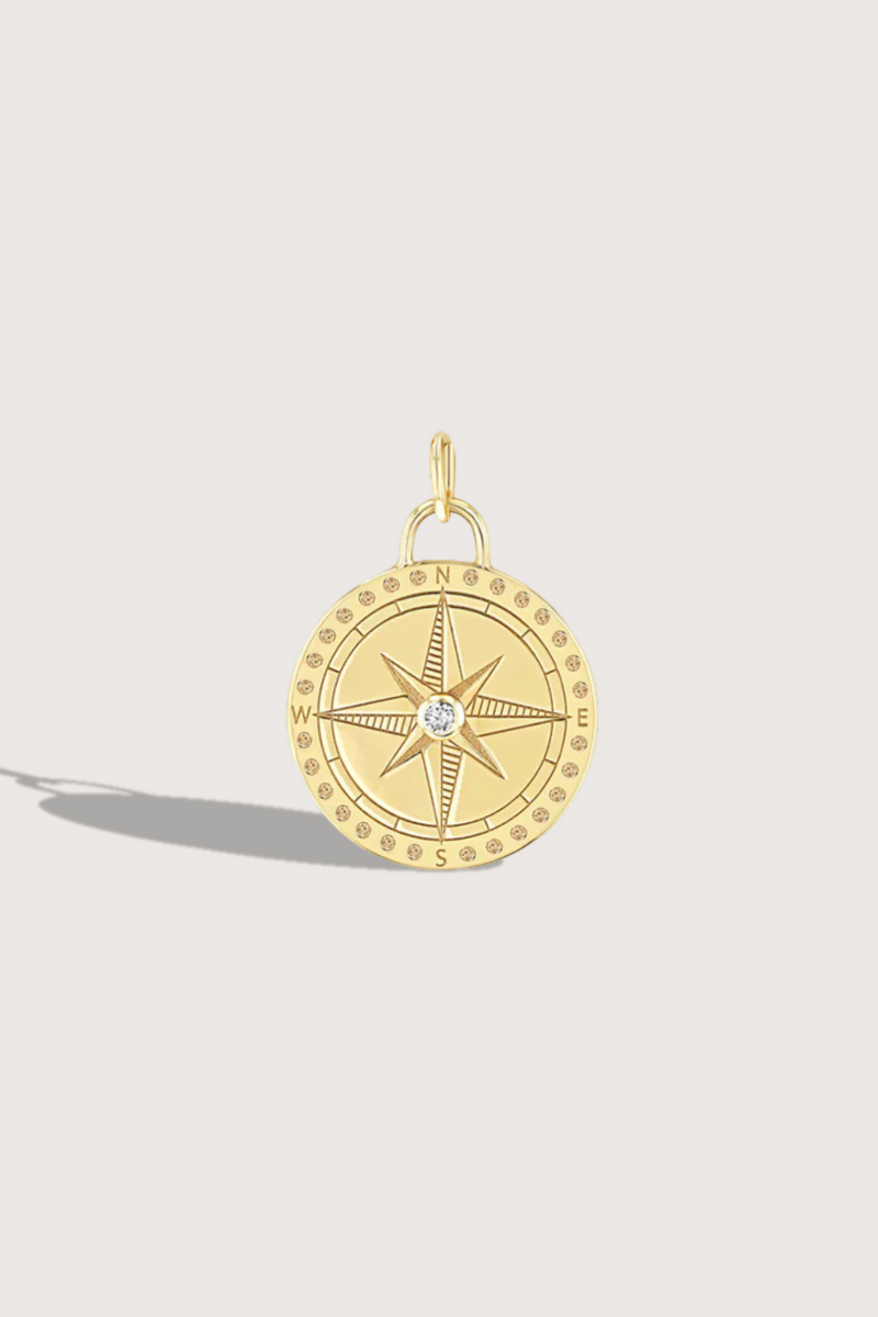 Single Medium Compass Medallion Charm Pendant 14k gold