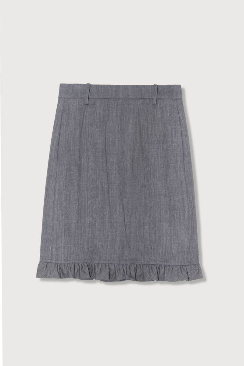 flat lay Skirt With Ruffle Hem grey straight cut with belt loops