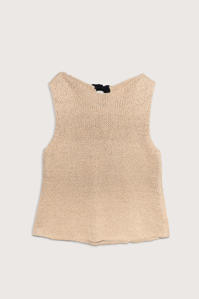 front flat lay Sleeveless Cotton Knit Top camel Sleeveless
Bow back detail
100% Cotton