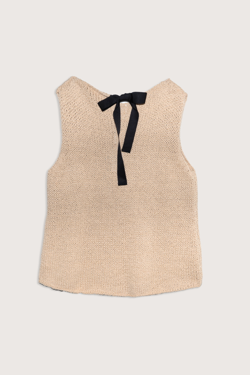 back flat lay Sleeveless Cotton Knit Top camel Sleeveless
Bow back detail
100% Cotton