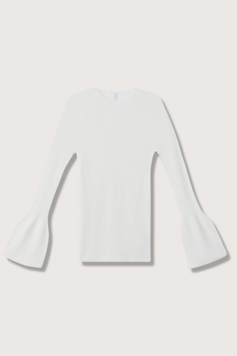 flat lay Soft Portrait Bell Sleeve Top White ribbed