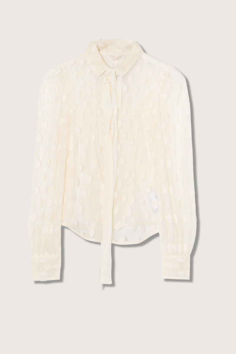 flat lay Soraya Lace Neck Tie Pearl white Dotted cotton-blend lace removable necktie