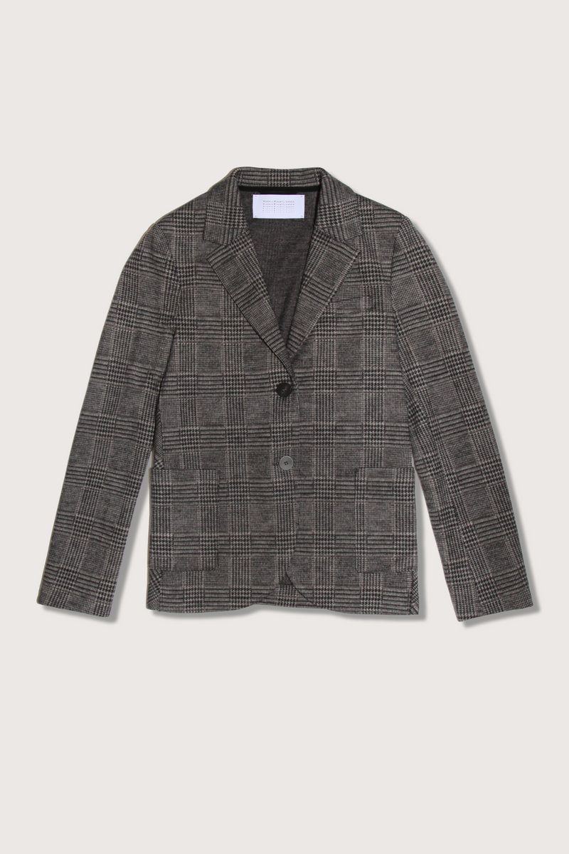 flat lay Stand Collar Blazer Black/White Plaid single breasted