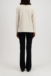 back profile model wearing Stand Collar Blazer Cream Boyfriend blazer
Unlined
Knitted hopsack
Loro Piana fabric
Stand-up collar blazer
Boxy shape
Fitted long sleeve
Patch pockets
2-button fastening plus 1 collar button for full closure