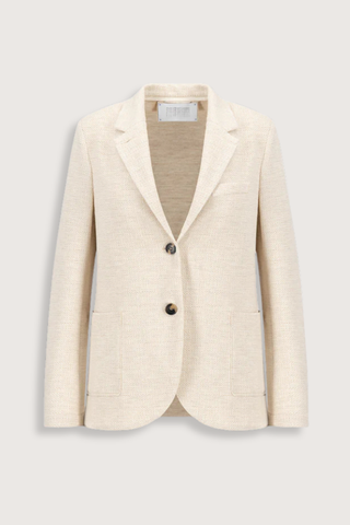 flat lay Stand Collar Blazer Cream Boyfriend blazer
Unlined
Knitted hopsack
Loro Piana fabric
Stand-up collar blazer
Boxy shape
Fitted long sleeve
Patch pockets
2-button fastening plus 1 collar button for full closure