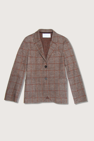 flat lay Stand Collar Blazer Taupe/Rust Plaid single breasted