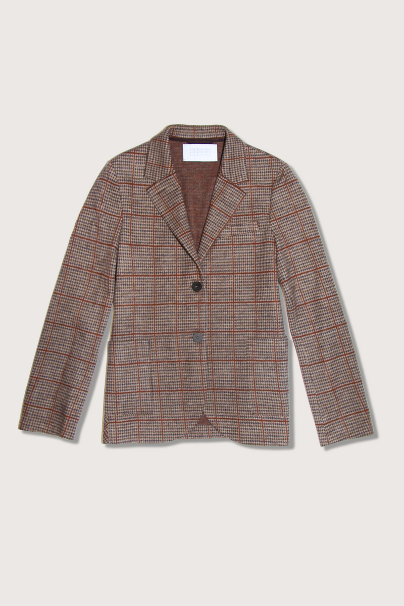 flat lay Stand Collar Blazer Taupe/Rust Plaid single breasted