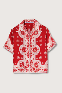 flat lay Stevie Lava Bandana Camp collar linen Shirt red boxy with french seams