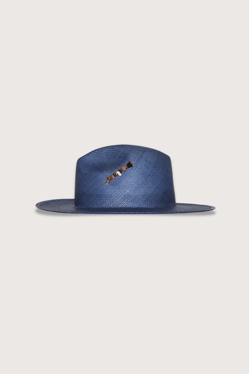 flat lay Straw Hat With Broach Jeans