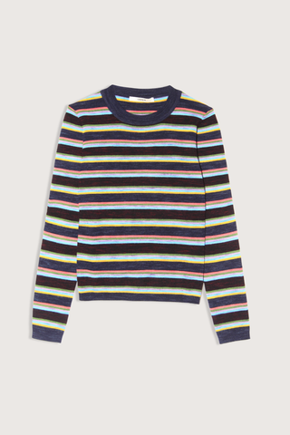 flat lay Striped Long Sleeve Crew Sweater multicolor Slim-fit
Crew-neck
Multicolored striped pattern
Slub yarn
100% virgin wool