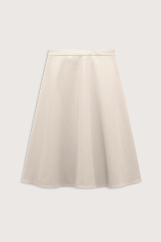 back flat lay Summer Of Love Skirt champagne white Flared skirt
Matching belt, with a signature buckle closure
85 % Cotton, 15 % Linen
Belted waist
Center front slit
Faux front button placket
Patch pockets
In-seam side zip closure
Unlined
