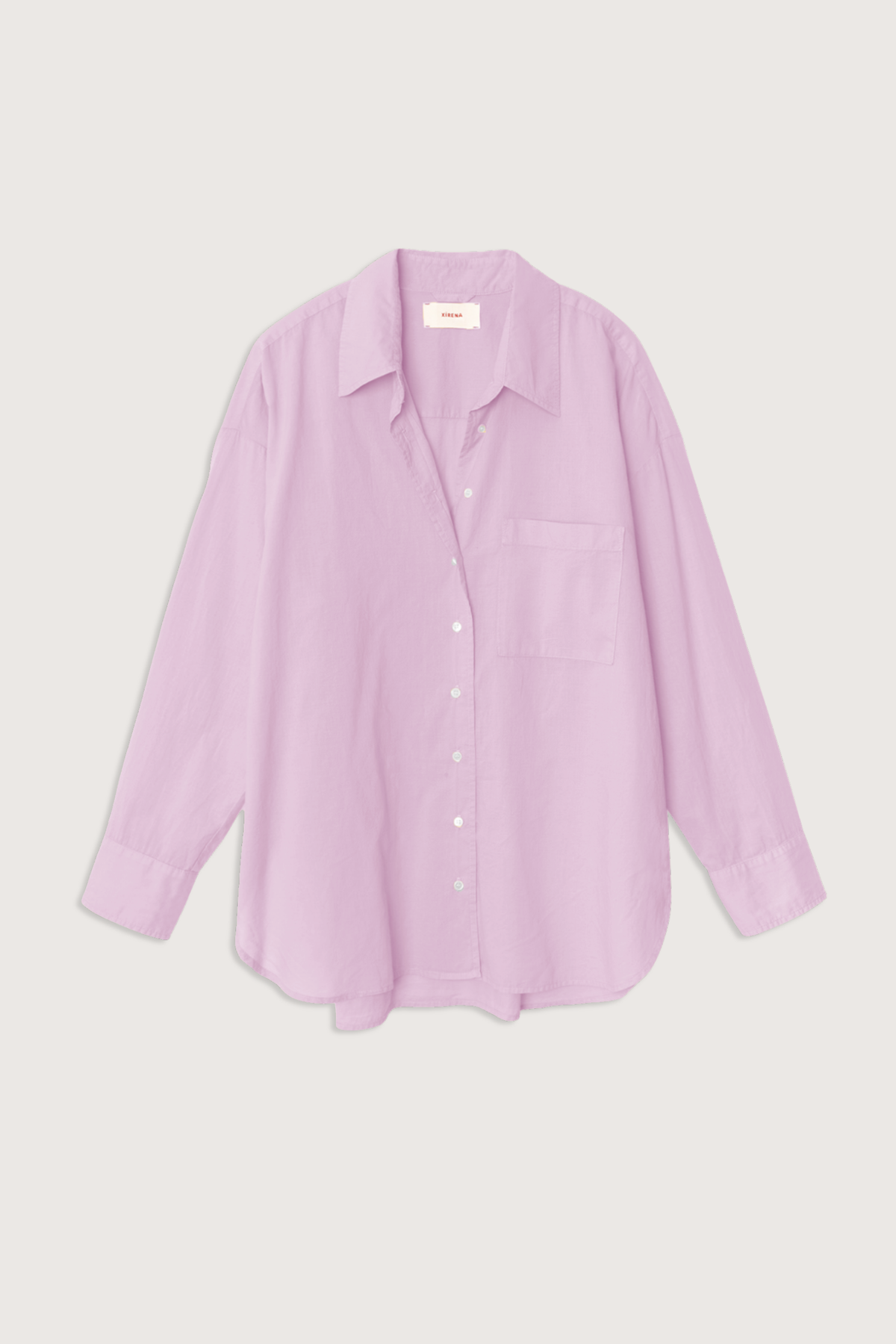 flat lay Sydney Boxy Cotton Shirt Lilac  cotton poplin
Oversized button-down shirt
Left chest patch pocket