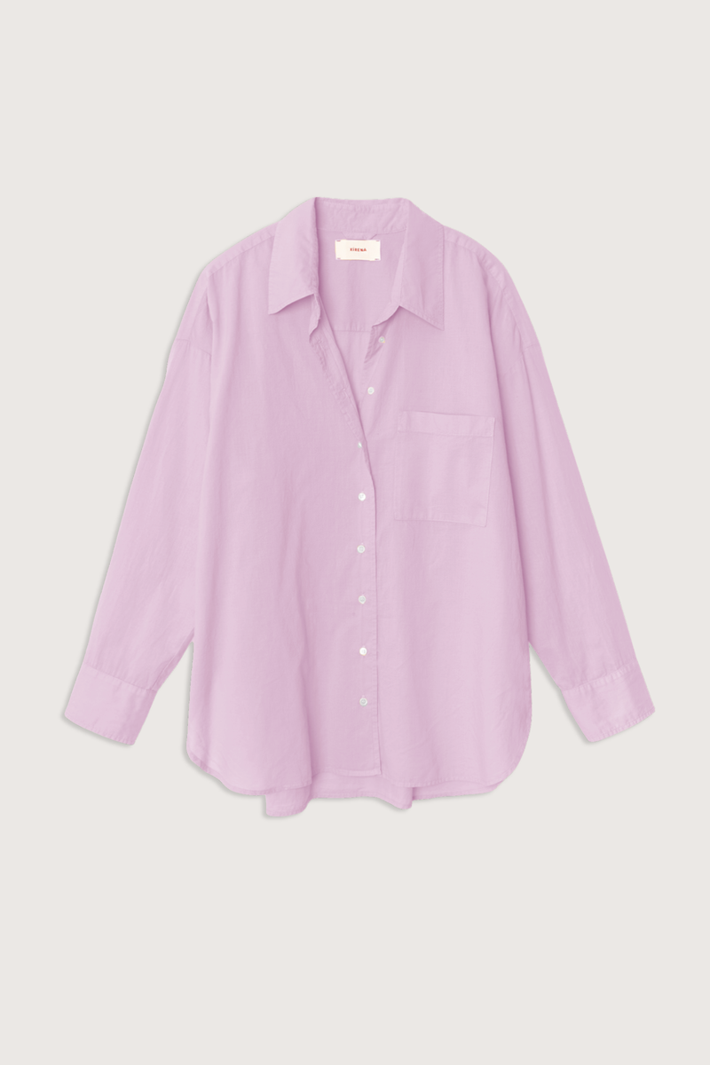 flat lay Sydney Boxy Cotton Shirt Lilac  cotton poplin
Oversized button-down shirt
Left chest patch pocket