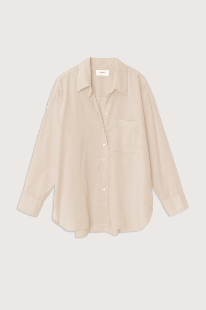flat lay Sydney Boxy Cotton Shirt Parchment Lightweight woven cotton poplin

Oversized button-down shirt

Left chest patch pocket

Cotton Poplin | 100% Cotton