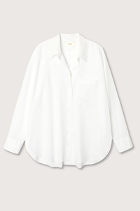 flat lay Sydney Boxy Cotton Shirt White cotton poplin long sleeve Oversized button-down shirt with a left chest patch pocket