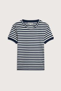 flat lay Symi Stripe Knit Top navy white stripe Short Sleeve
Vintage-inspired feel
Crewneck
Soft, lightweight fabric
100% cotton