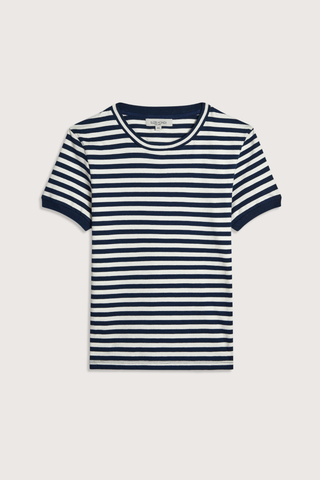 flat lay Symi Stripe Knit Top navy white stripe Short Sleeve
Vintage-inspired feel
Crewneck
Soft, lightweight fabric
100% cotton