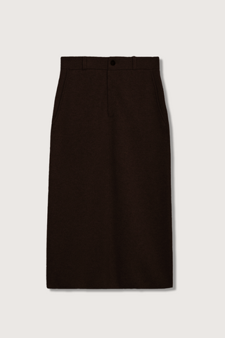 flat layTailored Cashmere Skirt burnt cocoa straight fit mid calf length