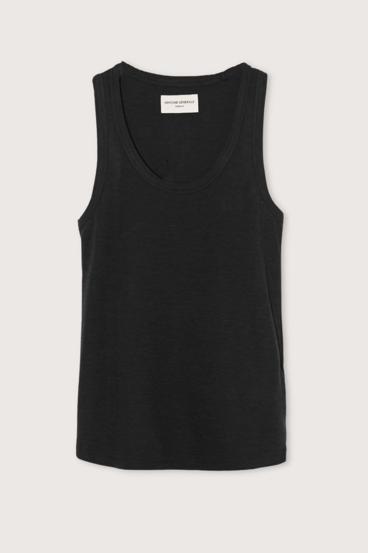 flat lay Tatia Wool Black tank