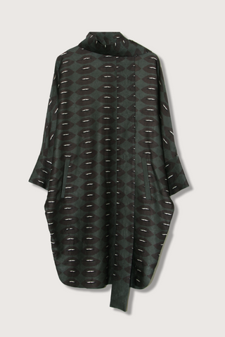 flat lay Temptation Dress shadow green long sleeve detachable scarf sculptural shape lip mouth print