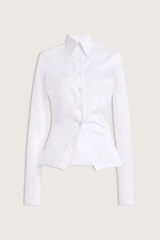 flat lay The Ceci Button Down Fitted Shirt white Pointed collar
Long sleeves
Subtle shaping through the waist
Button-front closure
Tailored silhouette
Curved hem falls slightly lower at the back

Shaped waist
100% cotton