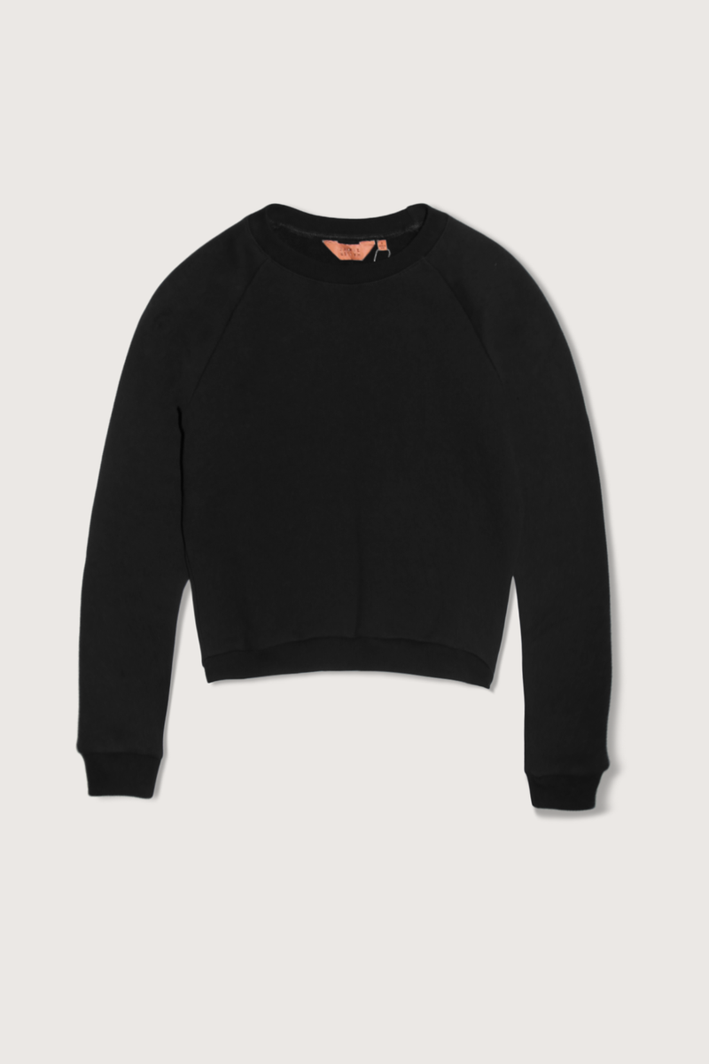 flat lay The Daily Sweat Shirt black crewneck shrunken fit cotton