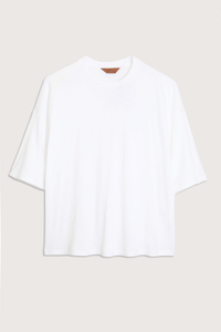 flat lay The Draped Tee white High crew
Dolman tee elbow sleeve silhouette
Dolman shaped body cotton modal blend