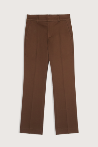 flat lay The Kick Trouser brown Straight leg trouser
Baby kick flare at the hem
Tailored with a pressed crease
Ankle length
Slightly cropped
Italian Stretch Twill
98% Cotton 2% Elastane