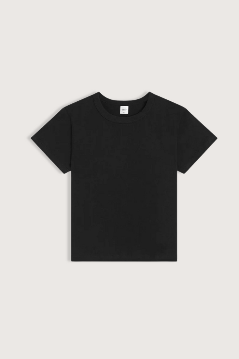 flat lay The Margo Black cotton crewneck tee