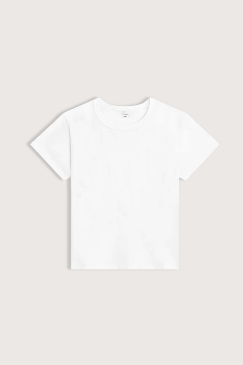 flat lay The Margo White cotton crewneck tee