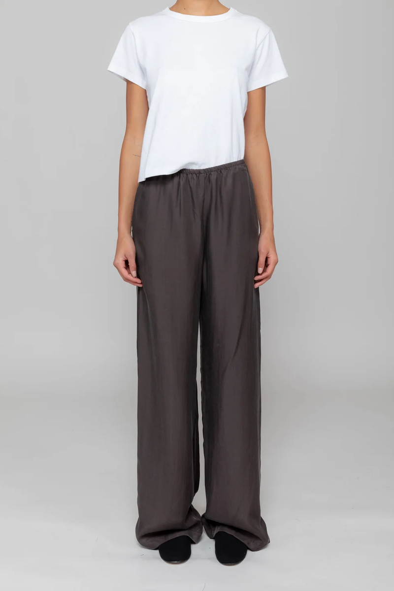 front profile model wearing The Margo White cotton crewneck tee