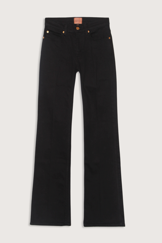 flat lay The Mid Rise Crease Jean - Stretch Mid rise
Flare leg
32” inseam
Italian stretch
Overdyed black
99% Regenerative Cotton 1% Elastane